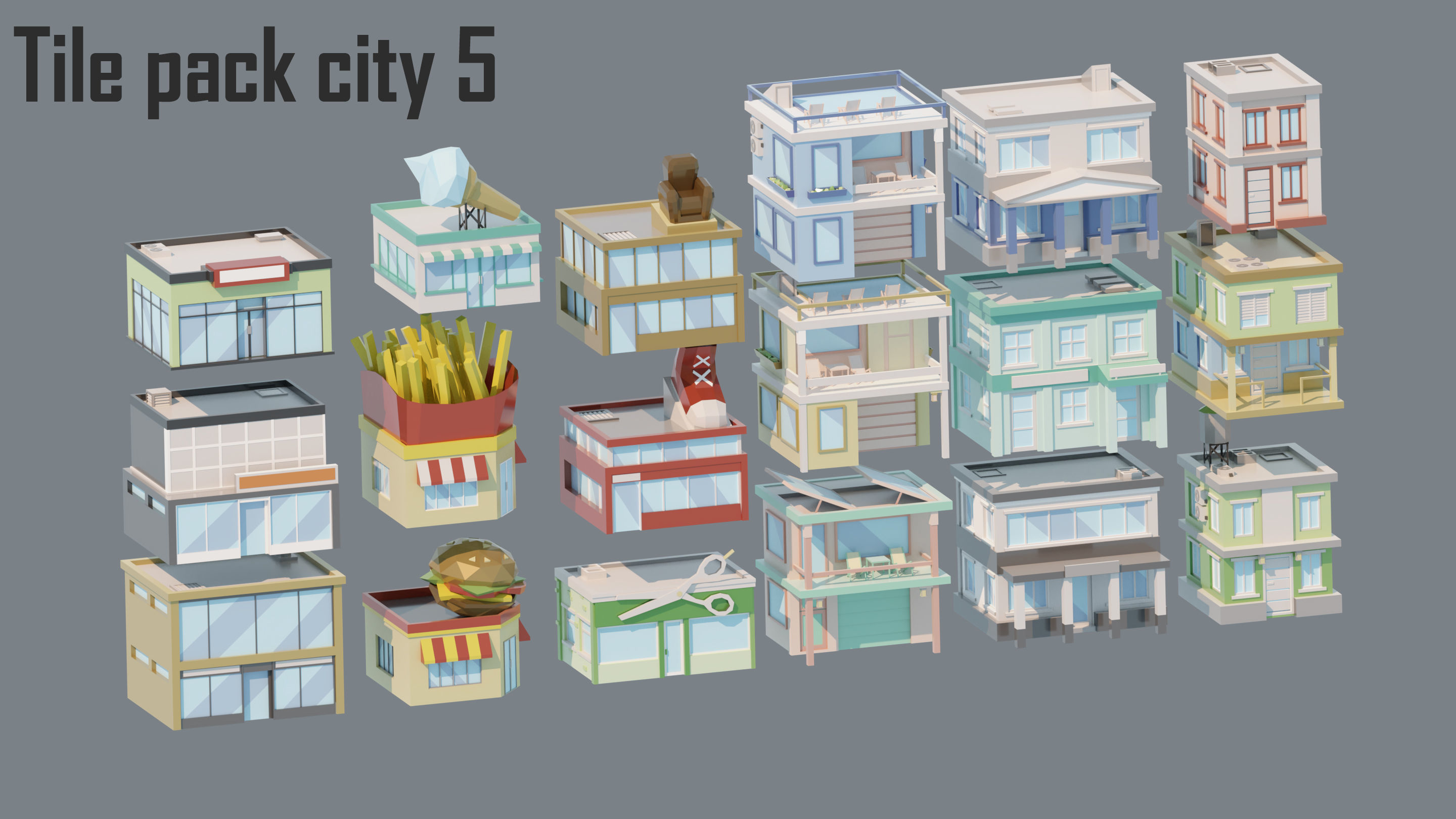 City low Poly 5 Tile pack  Low-poly 3D model_12