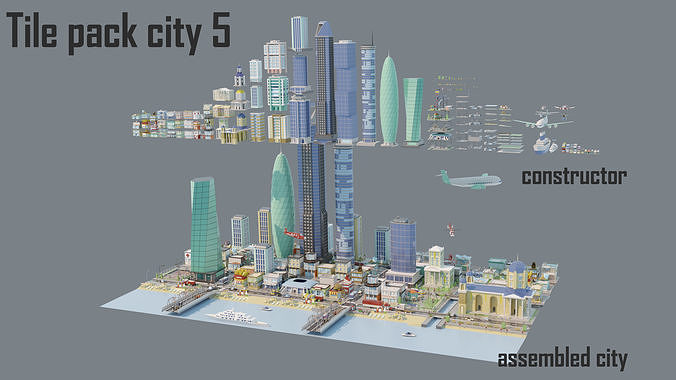 City low Poly 5 Tile pack  Low-poly 3D model 3