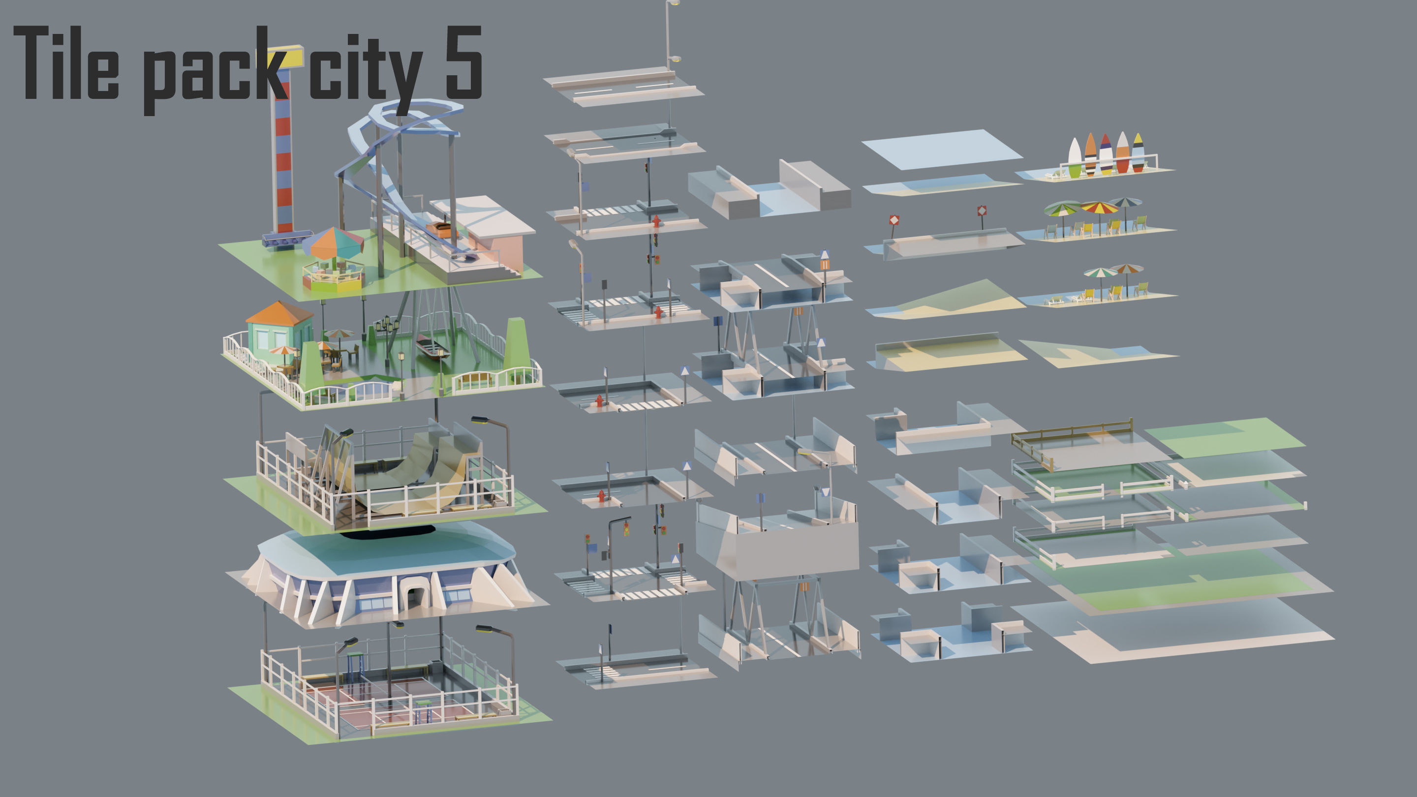 City low Poly 5 Tile pack  Low-poly 3D model_20