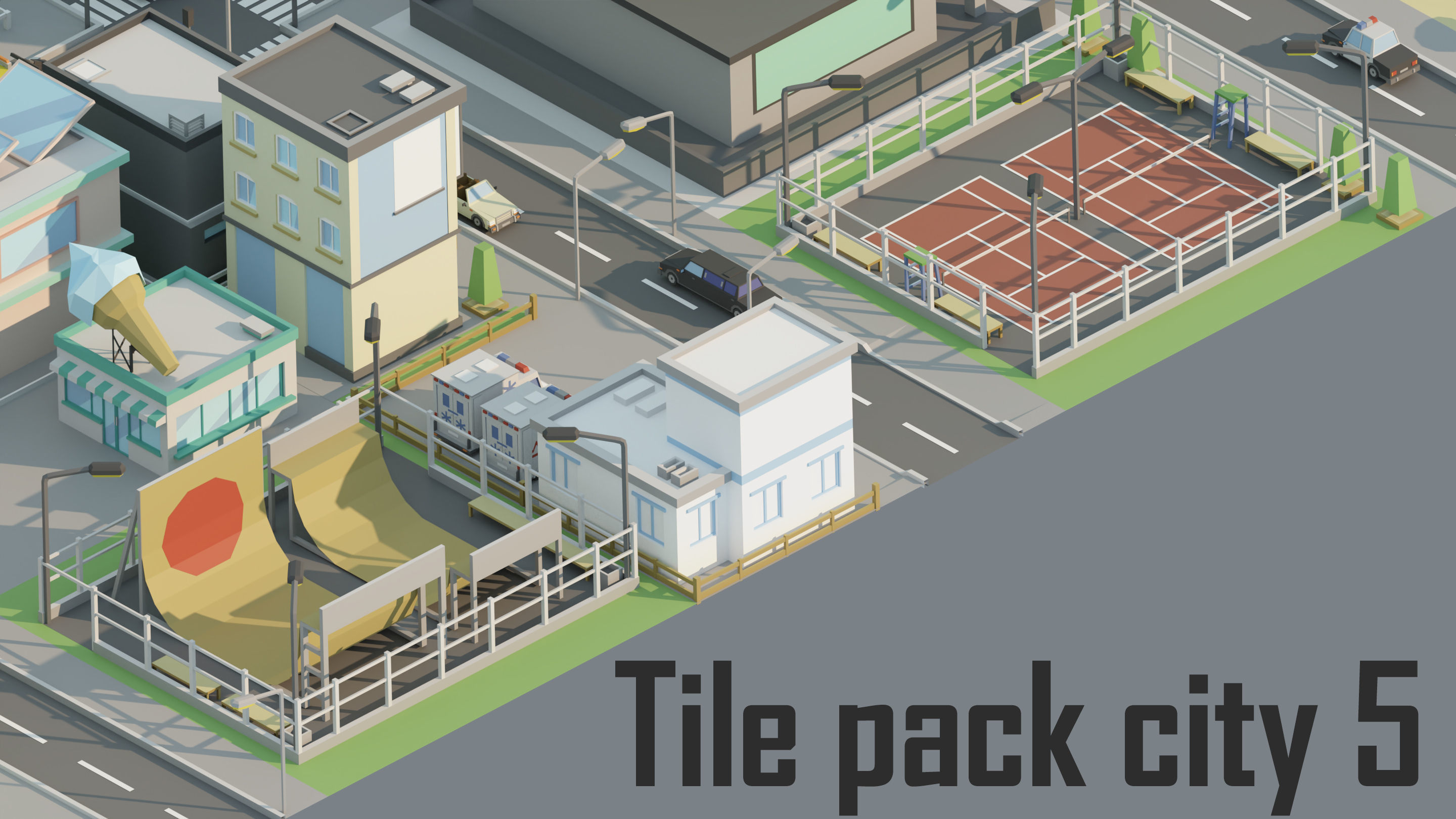 City low Poly 5 Tile pack  Low-poly 3D model_5