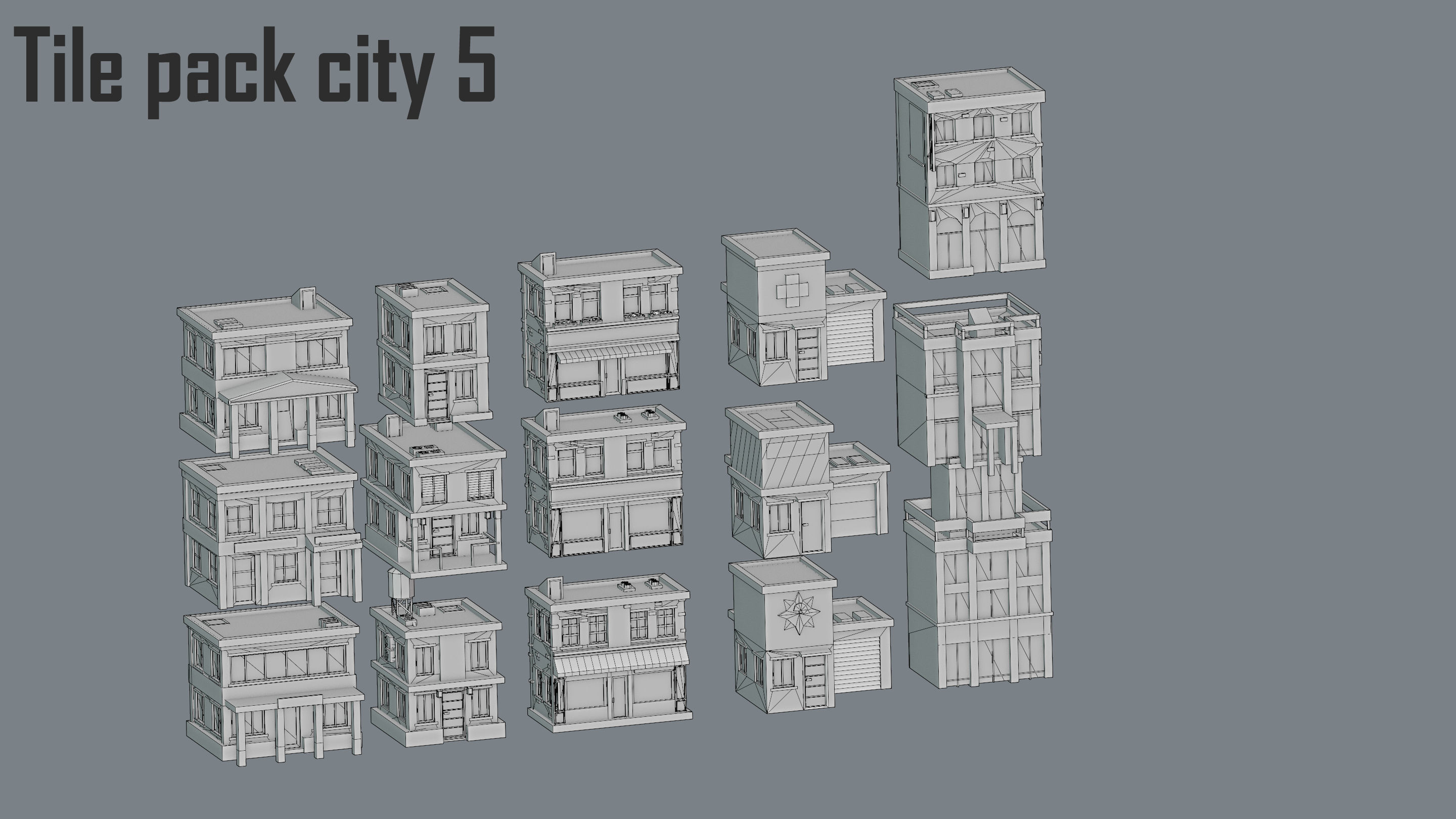 City low Poly 5 Tile pack  Low-poly 3D model_15