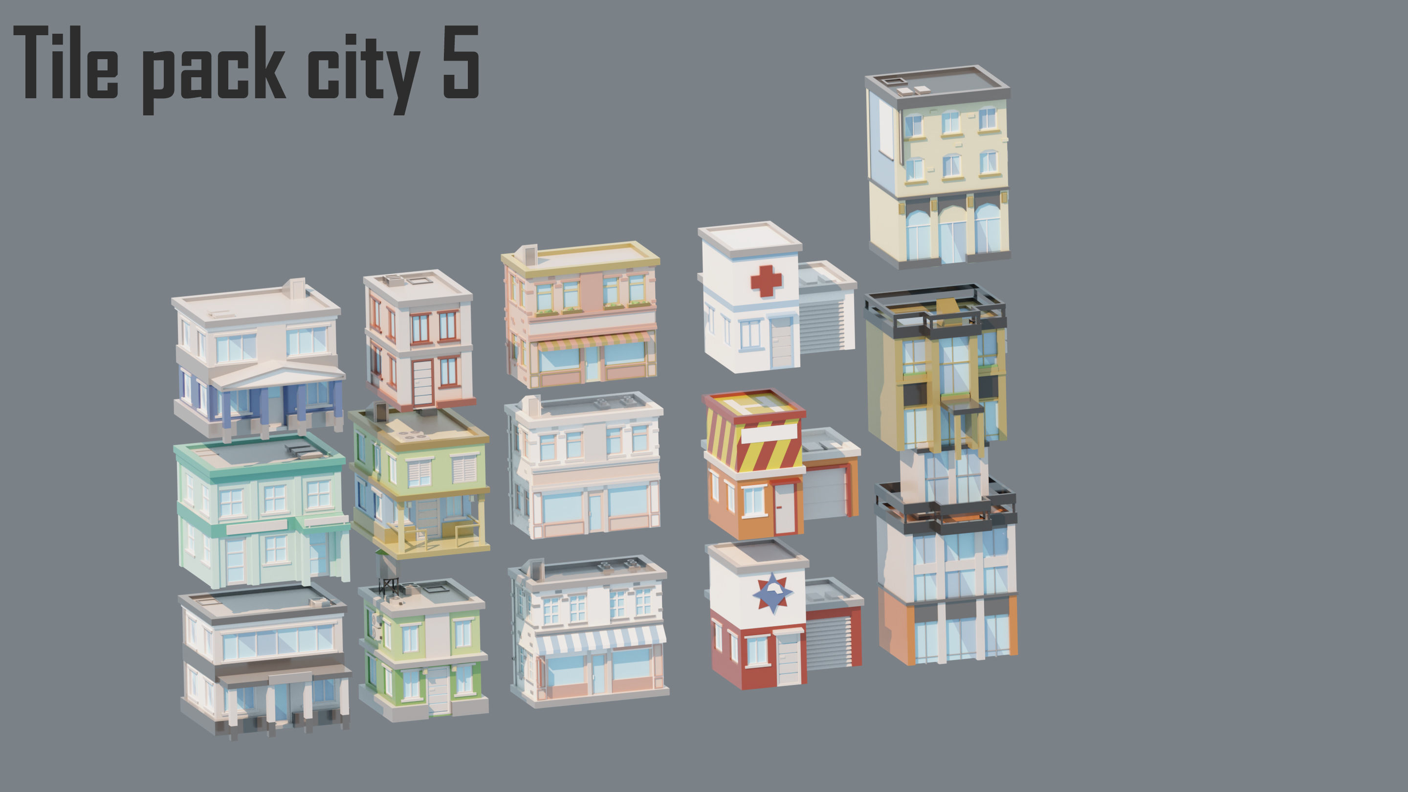City low Poly 5 Tile pack  Low-poly 3D model_14