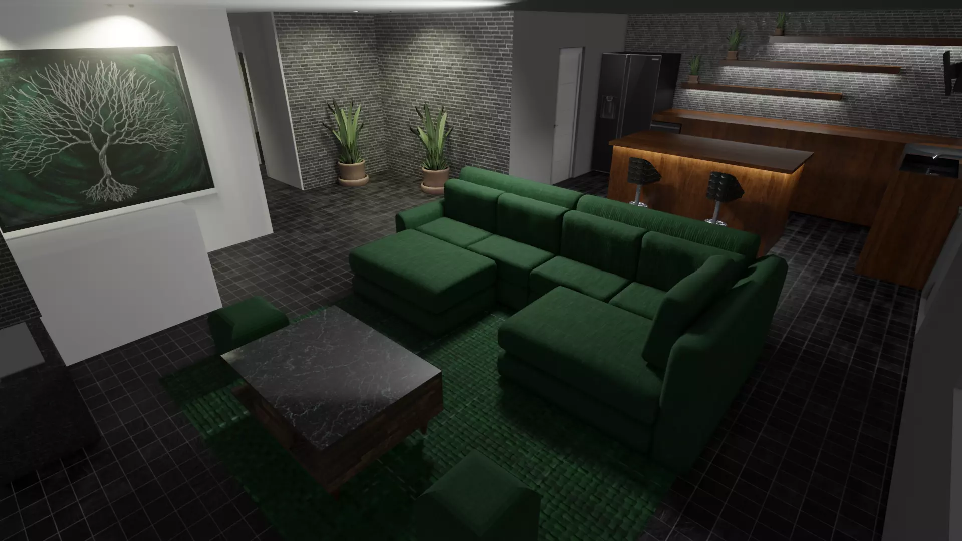 House living room with furniture 3D model_0