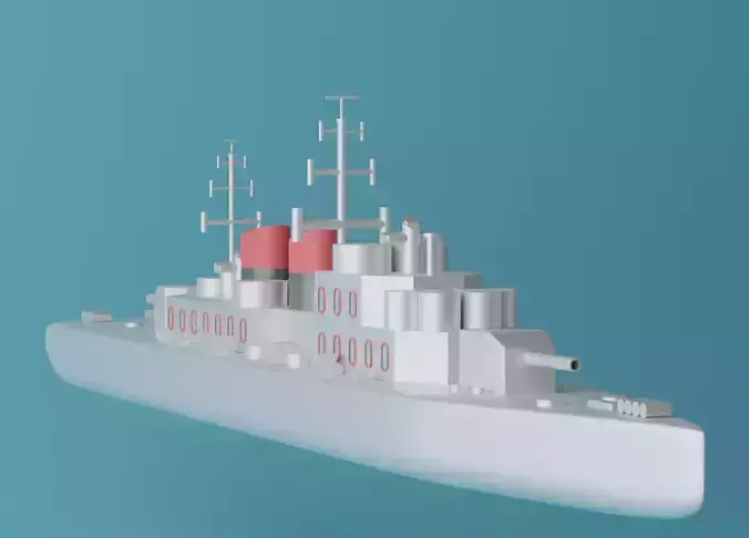 Cartoon Battleship Low-poly 3D model
