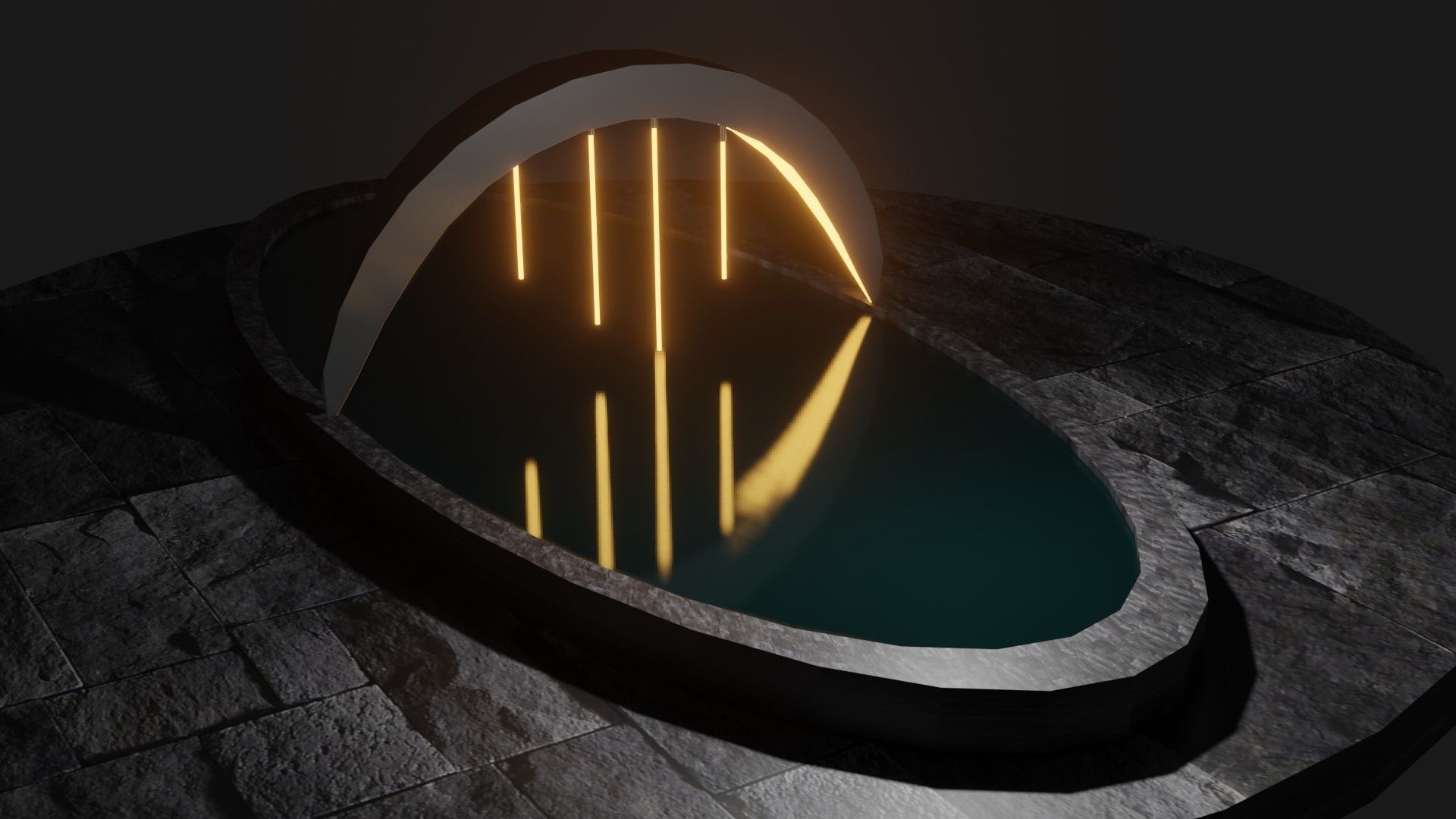 Fountain with light shining 3D model_1