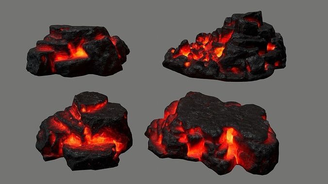Rock Set with flames Low-poly 3D model