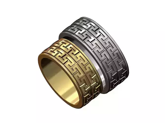 Double row Meandre Greek key pattern ring 