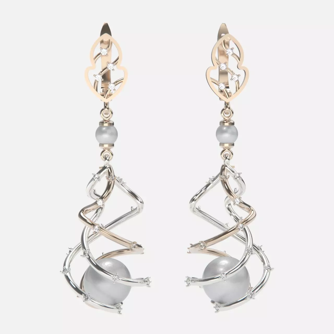 earrings with pearls 3D print model_0