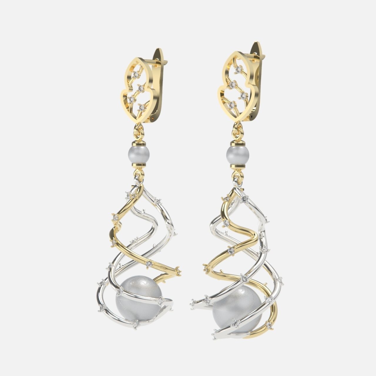 earrings with pearls 3D print model_10