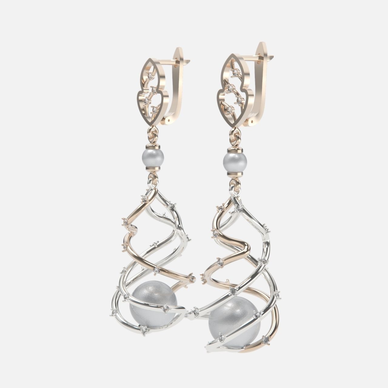 earrings with pearls 3D print model_1