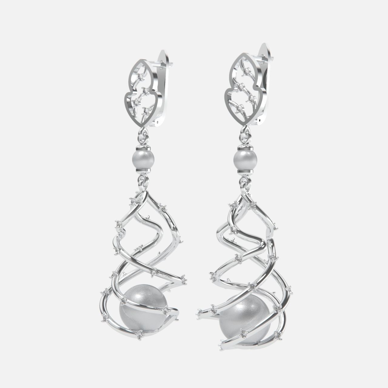 earrings with pearls 3D print model_11