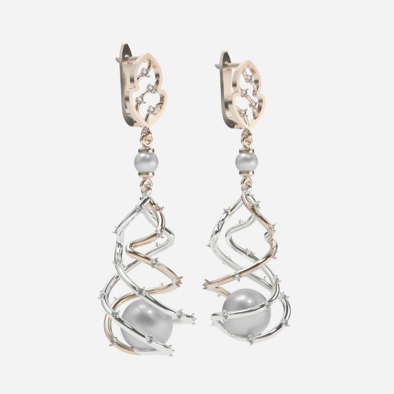 earrings with pearls 3D print model_7