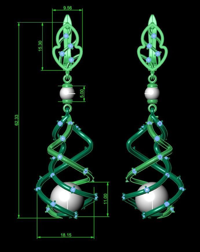 earrings with pearls 3D print model_2