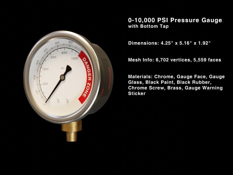 10000 PSI Pressure Gauge 3D model_1