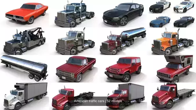 American traffic cars 3D Model Collection