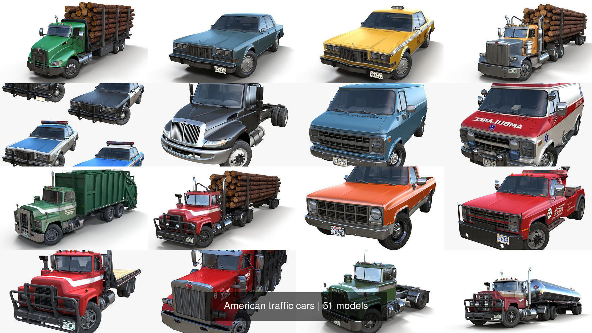 American traffic cars 3D Model Collection_7