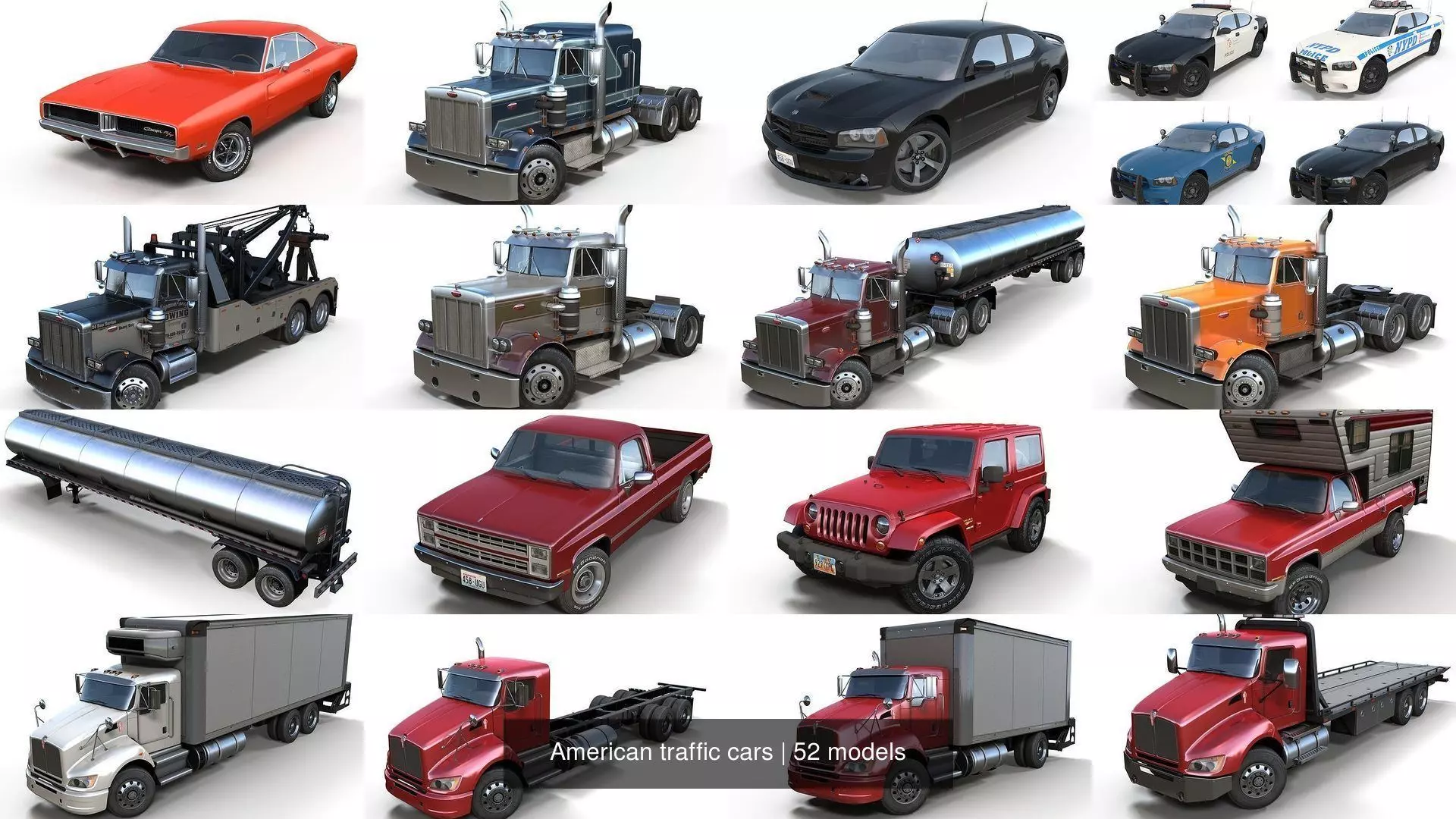 American traffic cars 3D Model Collection_1