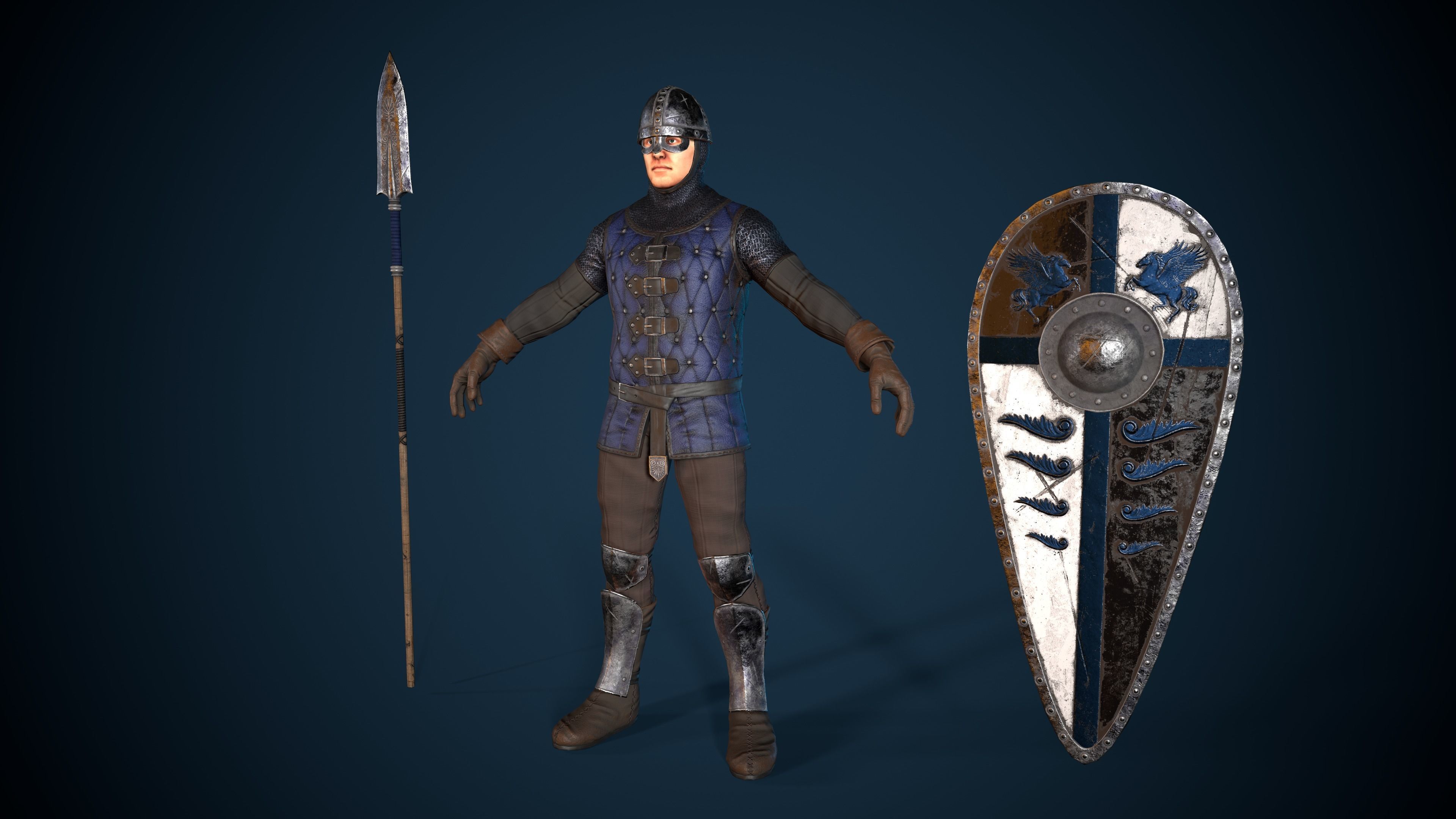 Guard knight Low-poly 3D model_15