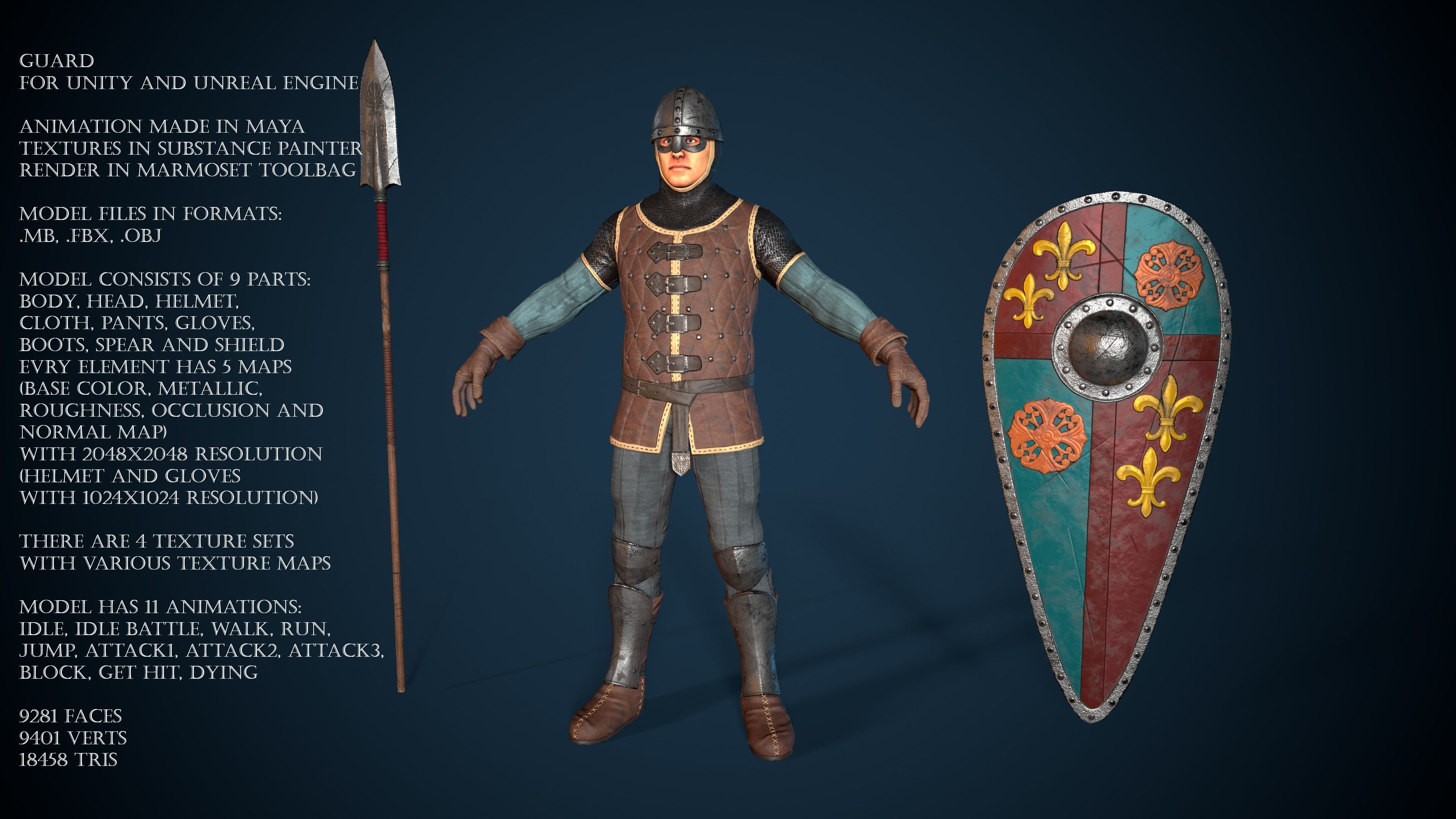 Guard knight Low-poly 3D model_7