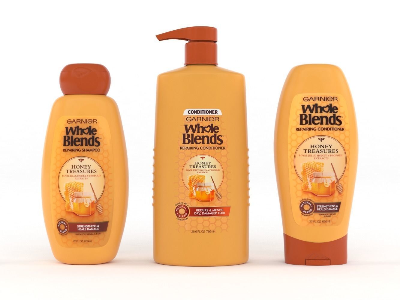 Garnier Whole Blends Honey Treasures Shampoo and Conditioner 3D model CGTrader