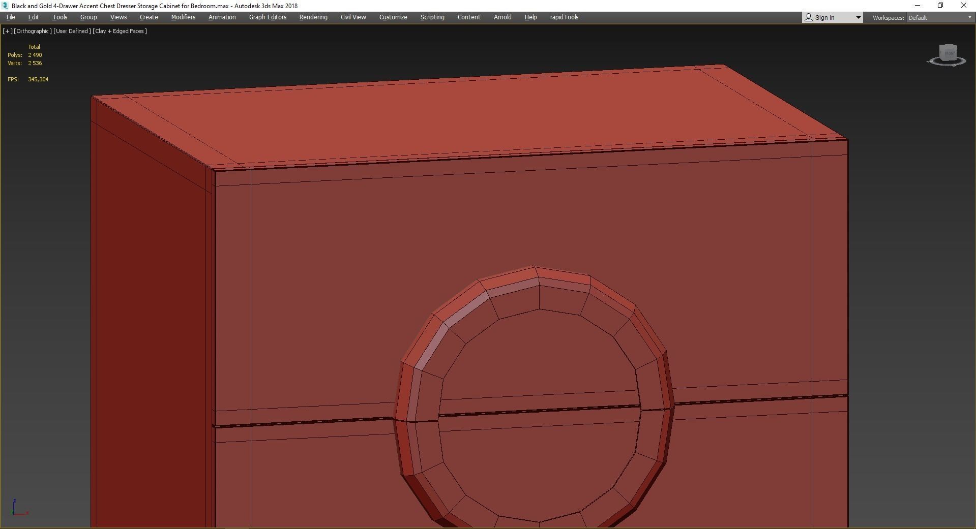 Black and Gold 4-Drawer Accent Chest Dresser Low-poly 3D model_5