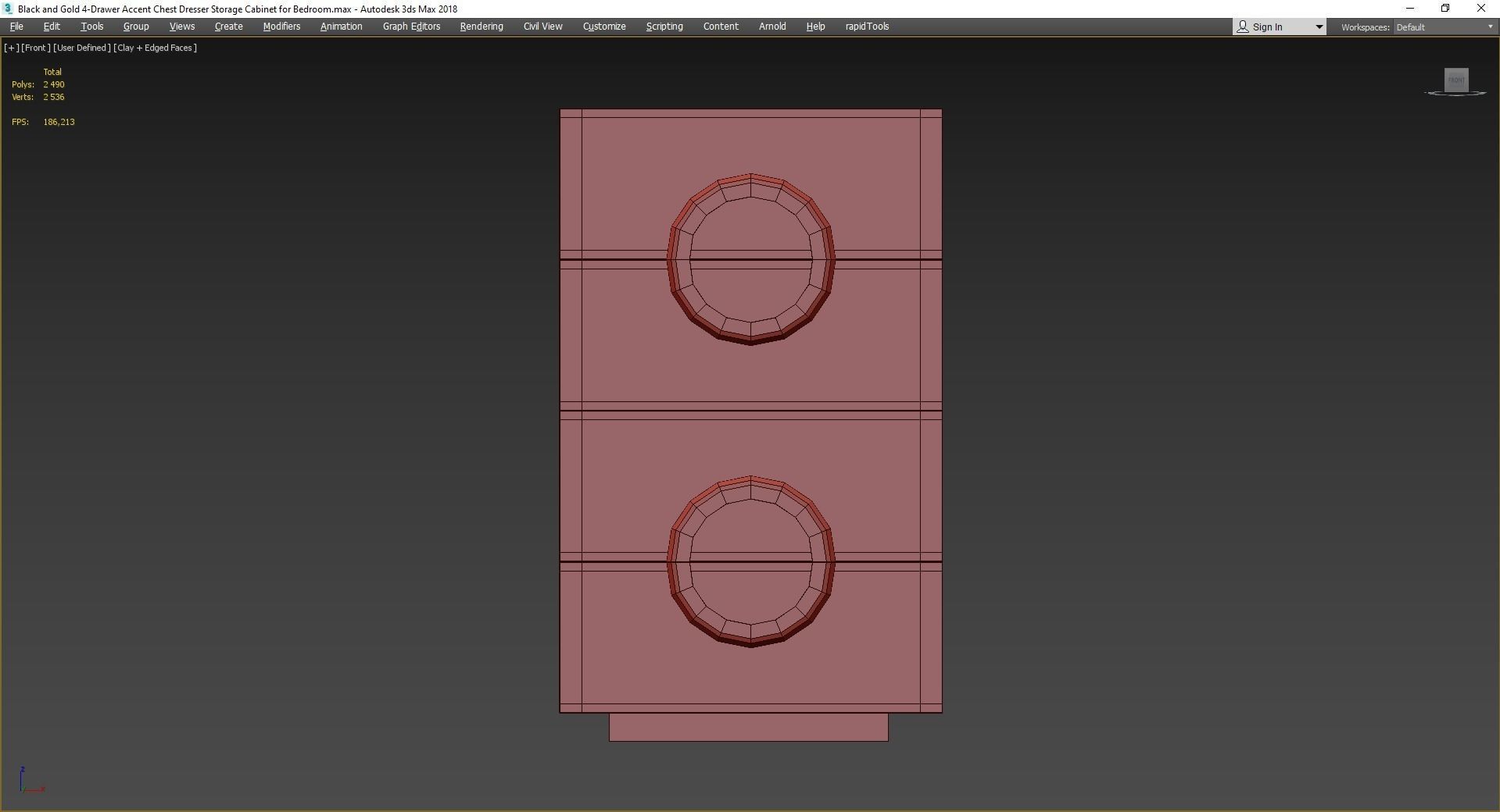 Black and Gold 4-Drawer Accent Chest Dresser Low-poly 3D model_2