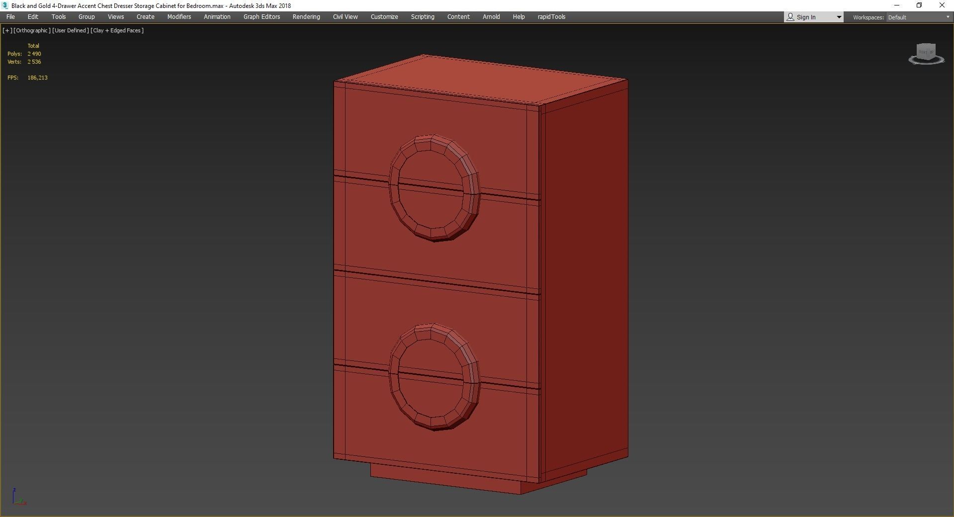 Black and Gold 4-Drawer Accent Chest Dresser Low-poly 3D model_3