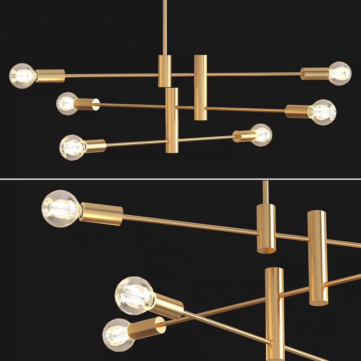 Three Tier Brushed Bronze Metal Ceiling Fixture Low-poly 3D model