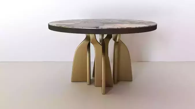Chital Breakfast Table in Mink Shagreen and Bronze-Patina Brass 3D model