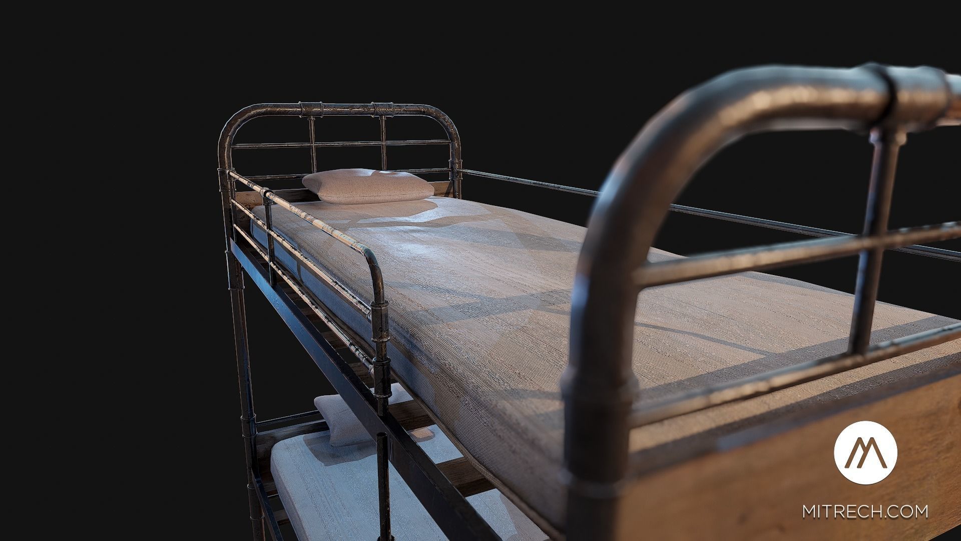 PBR Bunk Bed with Mattress and Pillows Low-poly 3D model_12