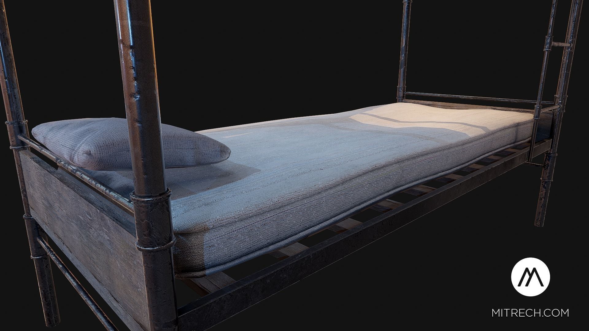 PBR Bunk Bed with Mattress and Pillows Low-poly 3D model_9
