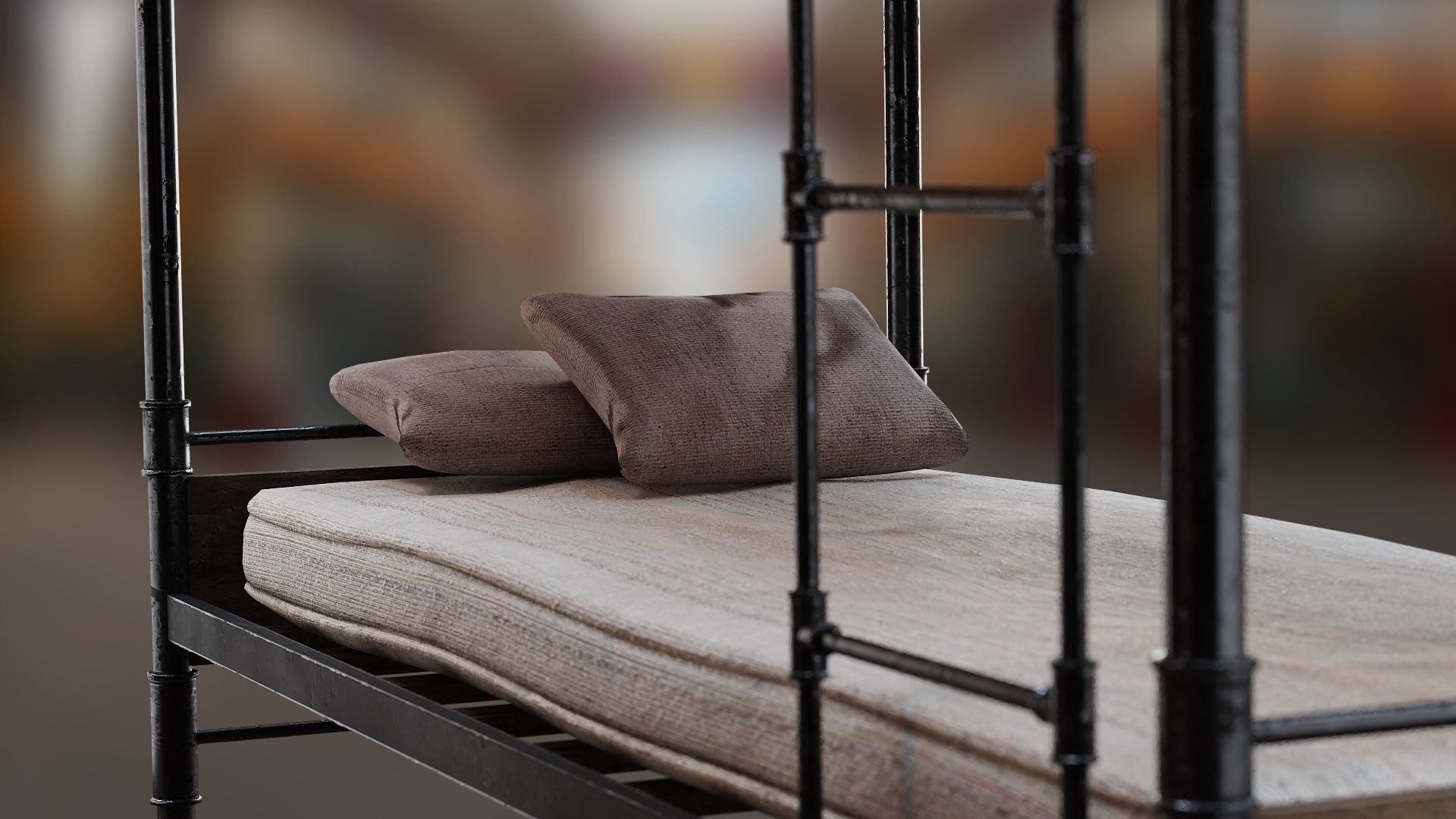 PBR Bunk Bed with Mattress and Pillows Low-poly 3D model_2