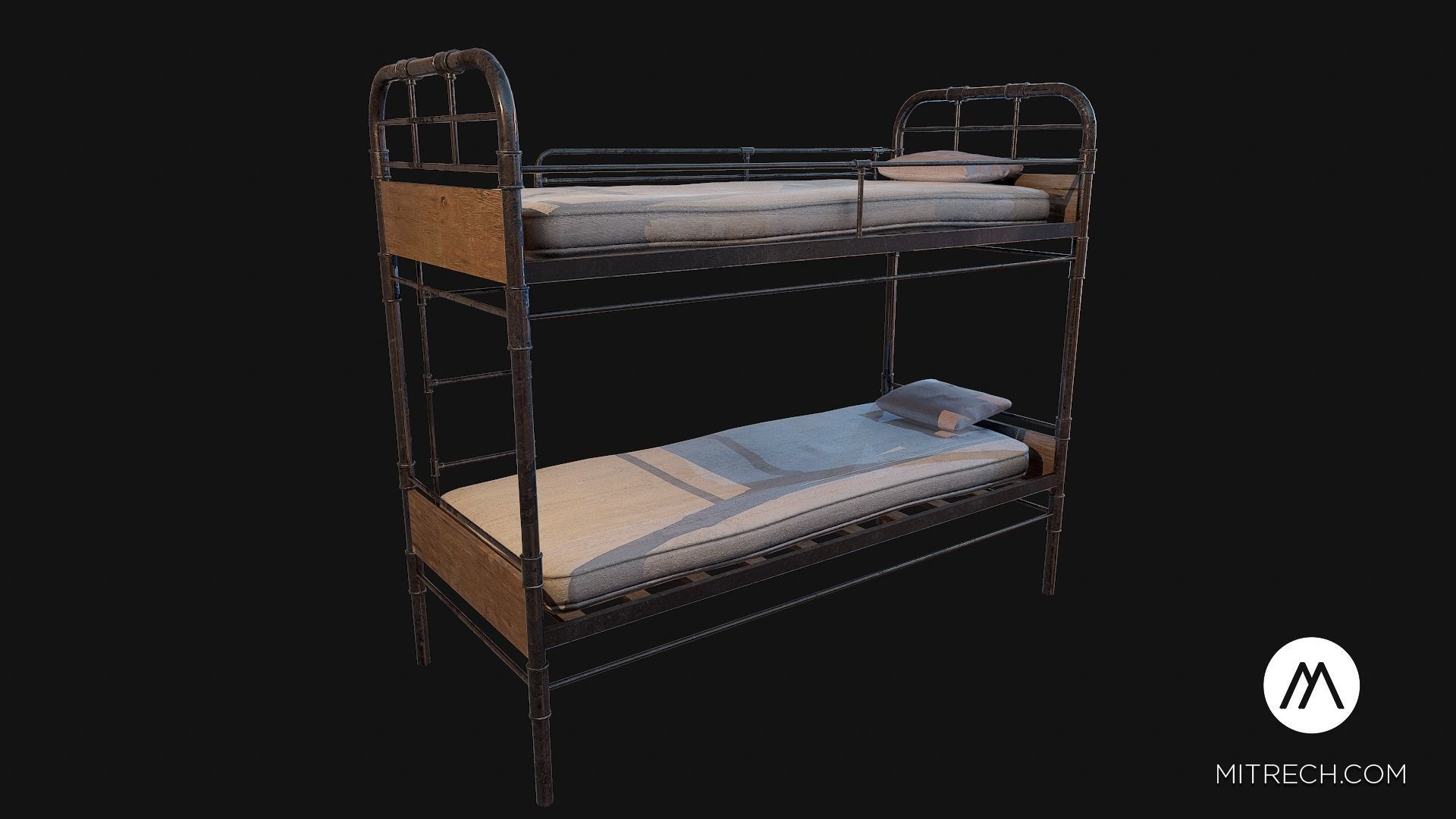 PBR Bunk Bed with Mattress and Pillows Low-poly 3D model_7