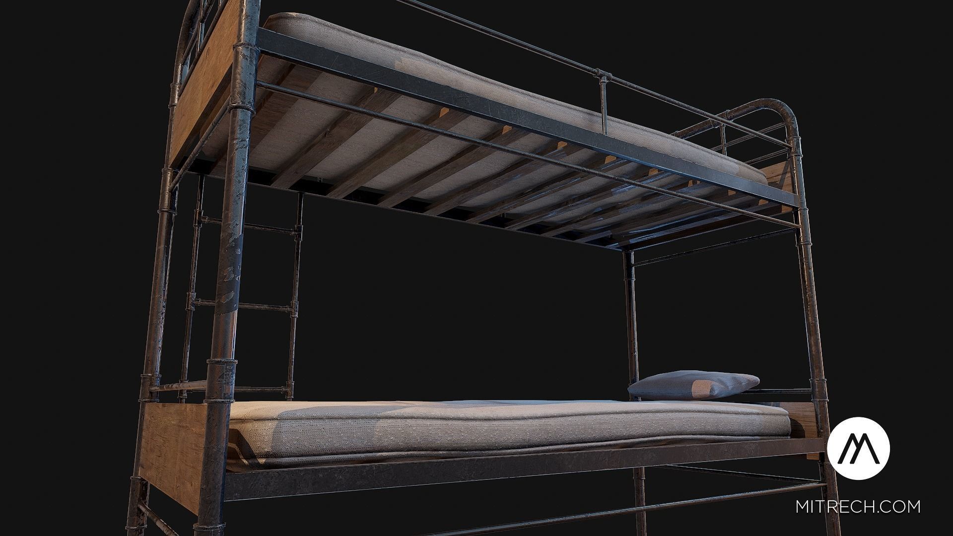 PBR Bunk Bed with Mattress and Pillows Low-poly 3D model_11