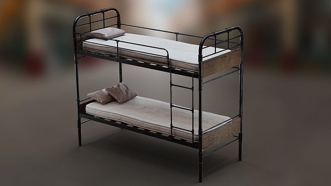 PBR Bunk Bed with Mattress and Pillows Low-poly 3D model