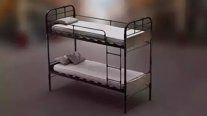 PBR Bunk Bed with Mattress and Pillows Low-poly 3D model