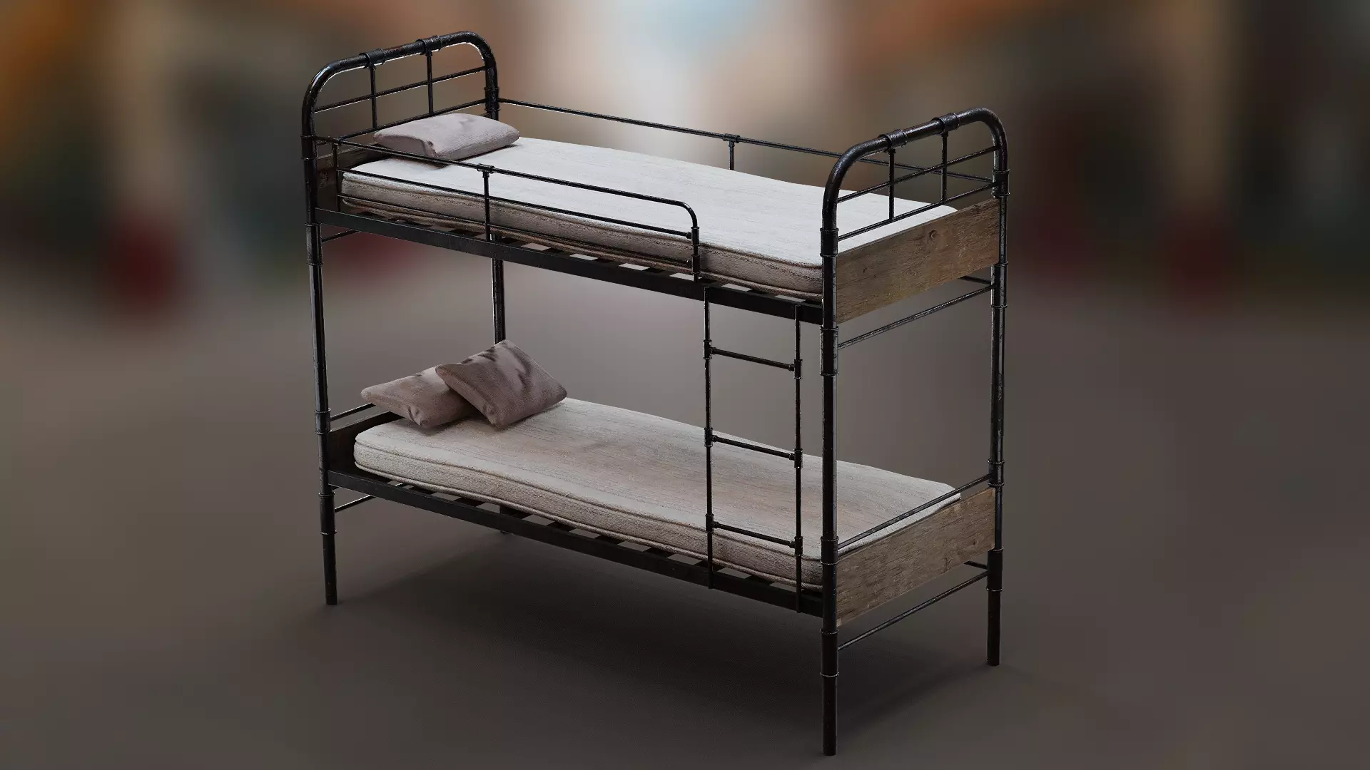 PBR Bunk Bed with Mattress and Pillows Low-poly 3D model_0