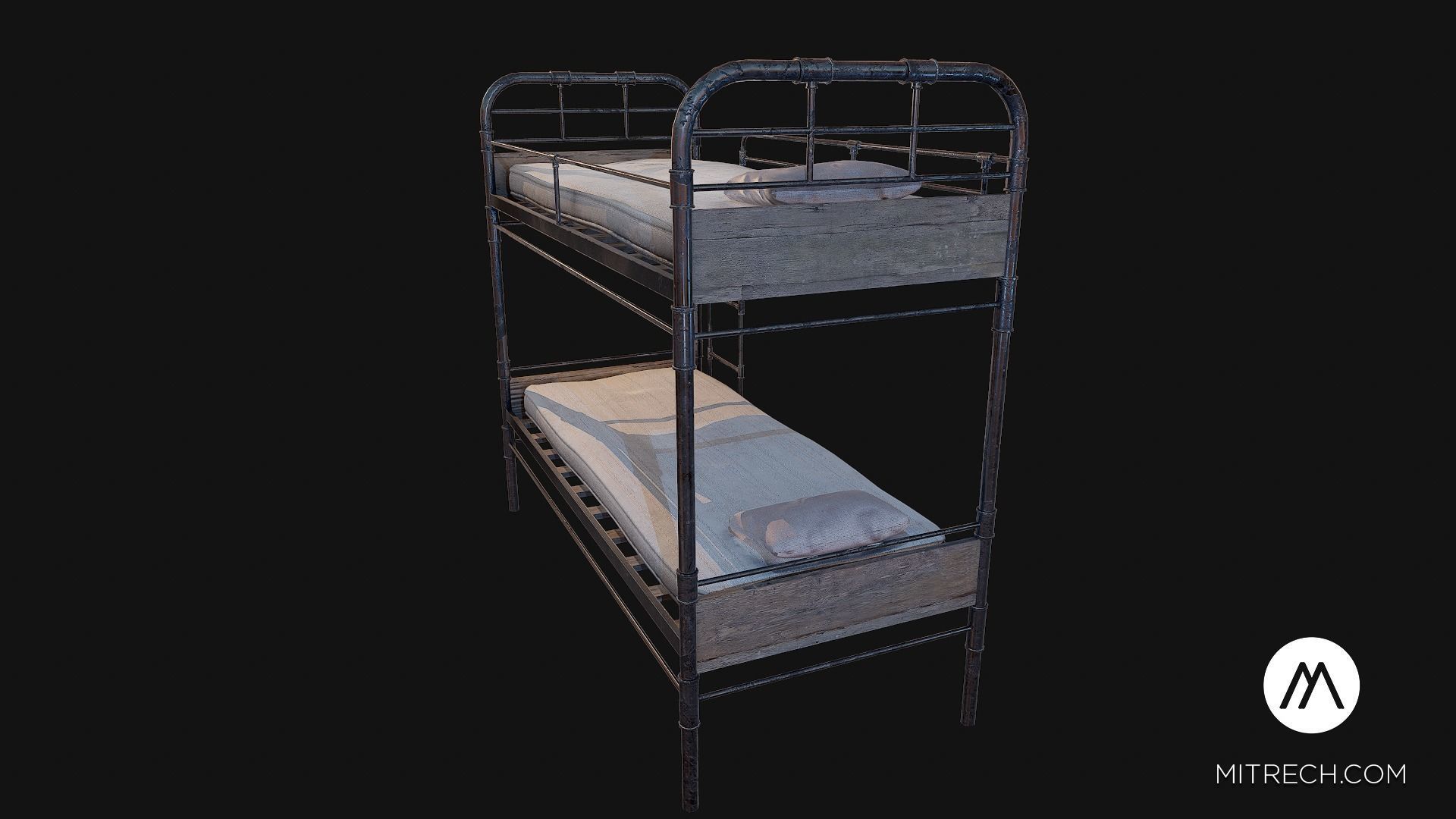 PBR Bunk Bed with Mattress and Pillows Low-poly 3D model_8