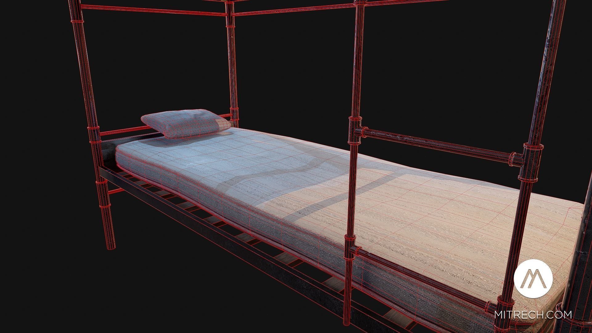 PBR Bunk Bed with Mattress and Pillows Low-poly 3D model_14