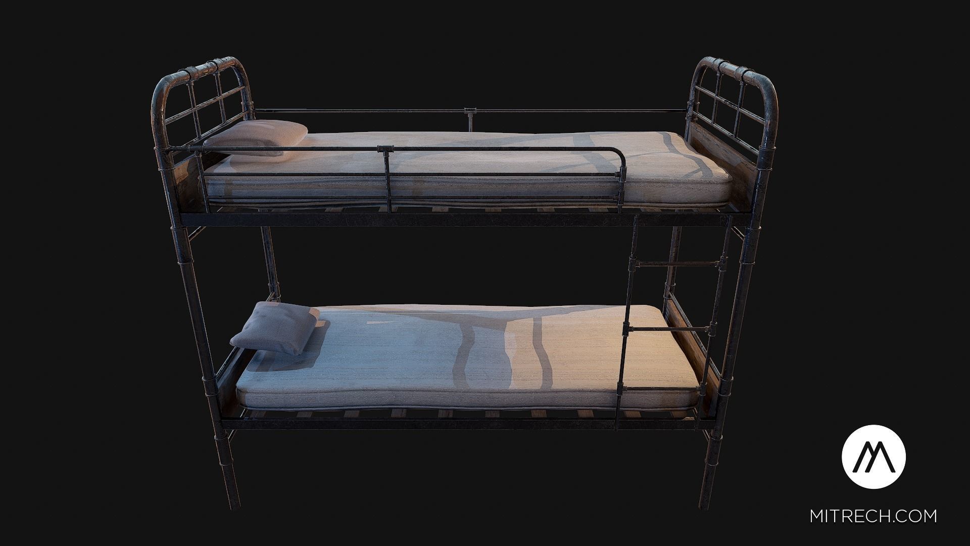 PBR Bunk Bed with Mattress and Pillows Low-poly 3D model_6