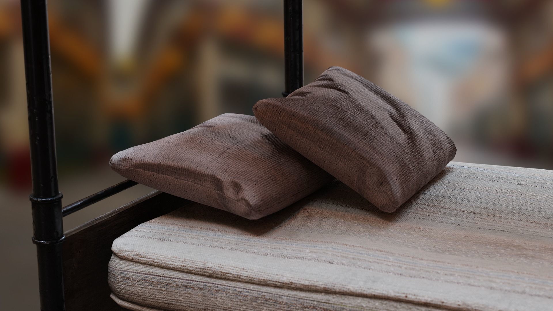 PBR Bunk Bed with Mattress and Pillows Low-poly 3D model_4