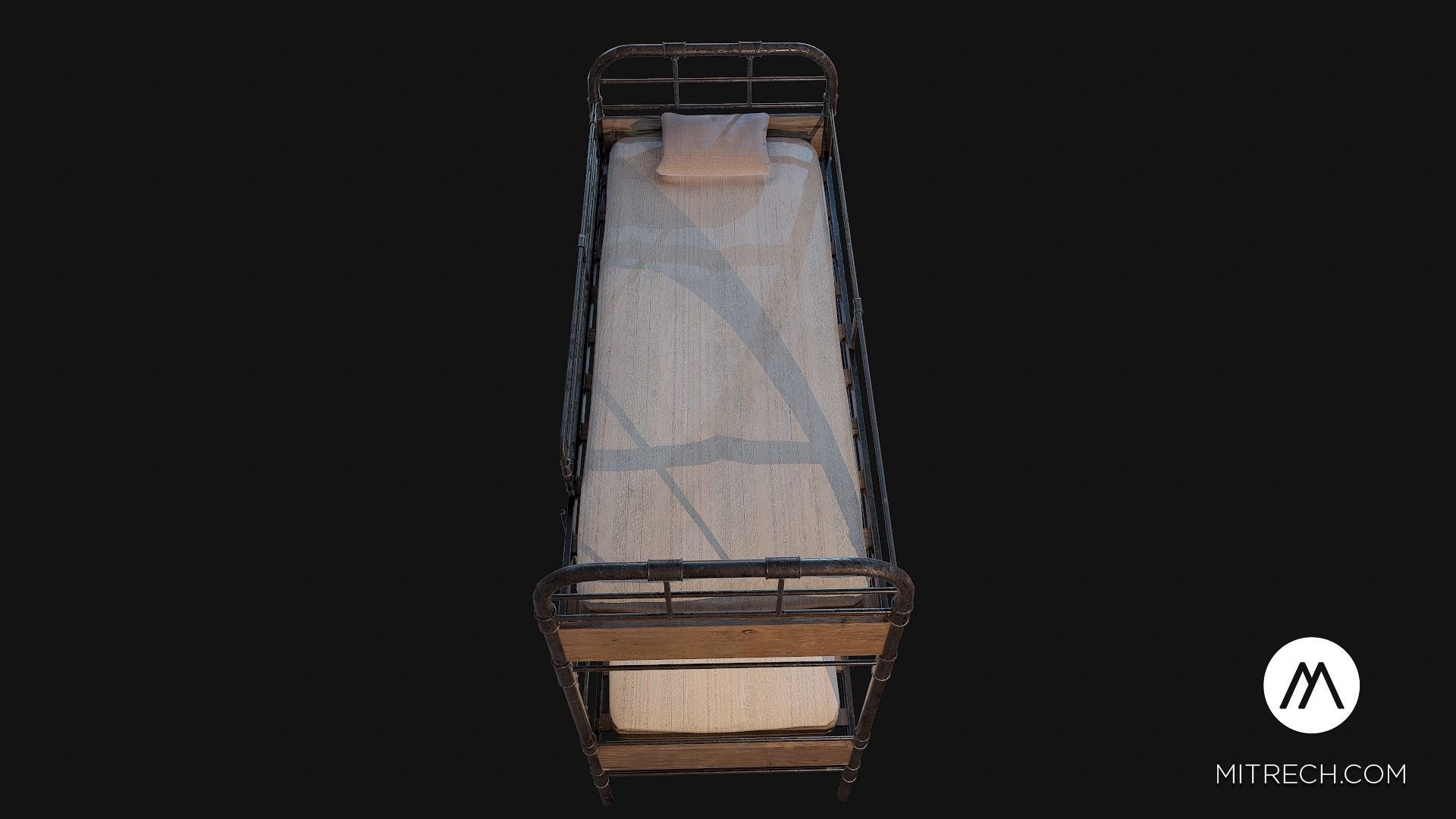 PBR Bunk Bed with Mattress and Pillows Low-poly 3D model_10