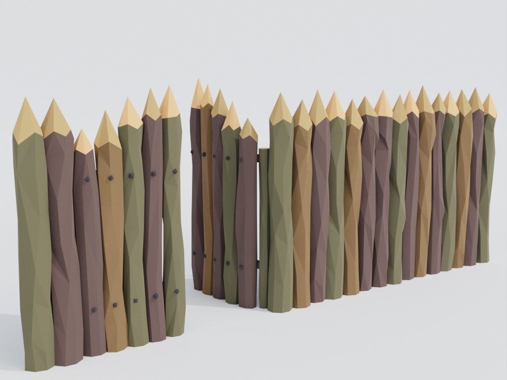 Low poly set of fences Low-poly 3D model_43