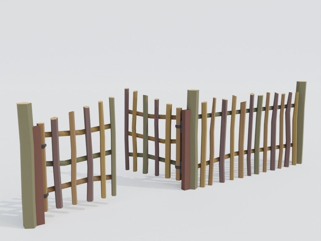 Low poly set of fences Low-poly 3D model_16