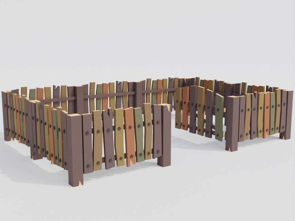 Low poly set of fences Low-poly 3D model_21