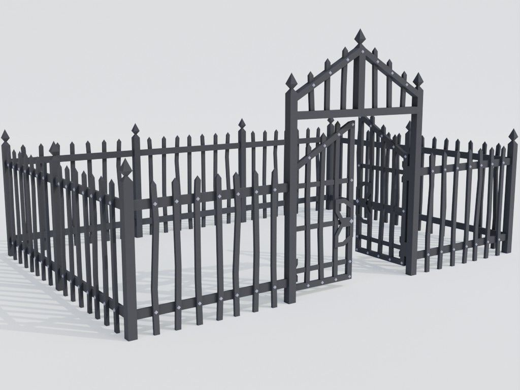 Low poly set of fences Low-poly 3D model_8
