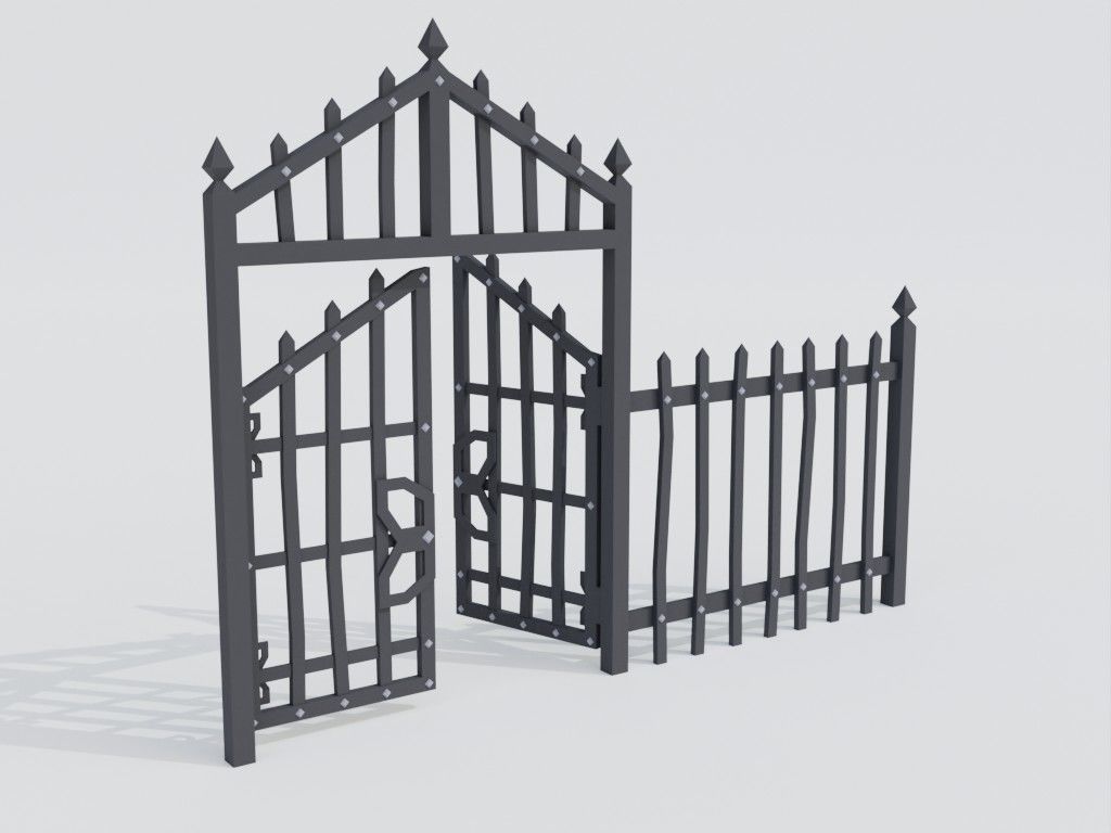 Low poly set of fences Low-poly 3D model_6
