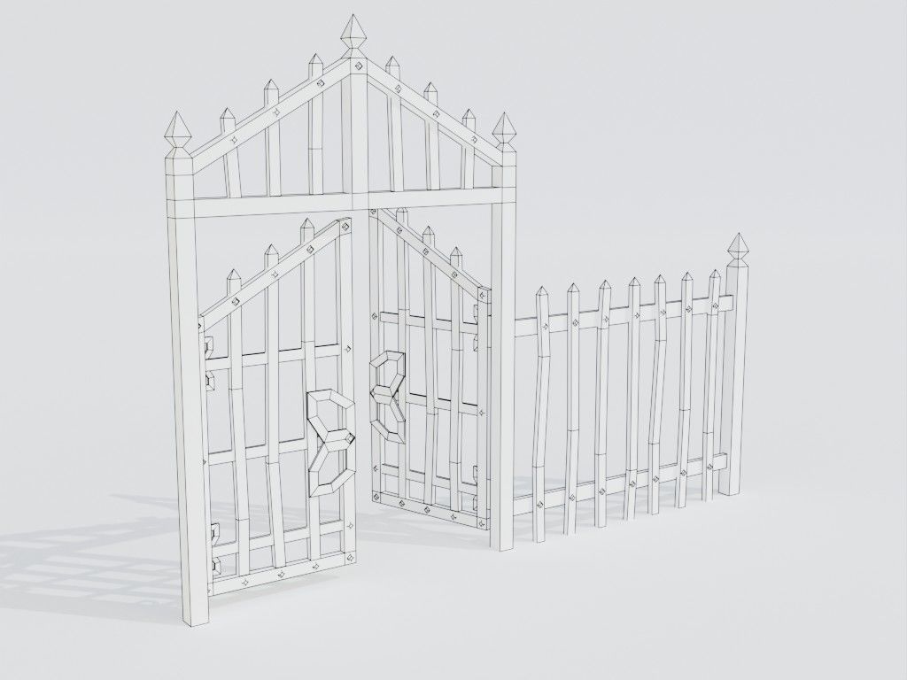 Low poly set of fences Low-poly 3D model_7