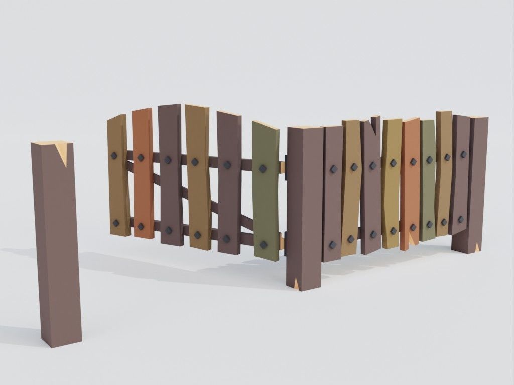 Low poly set of fences Low-poly 3D model_19