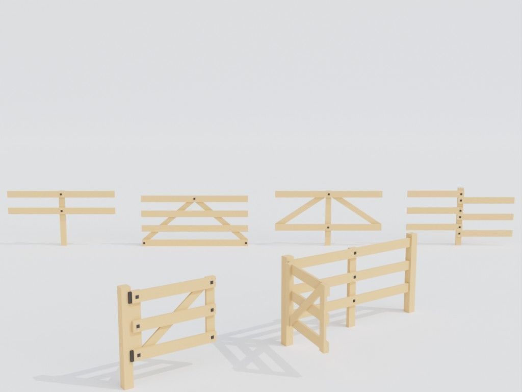 Low poly set of fences Low-poly 3D model_9